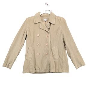 IZOD Beige Corduroy Double Breasted Pea Coat Blazer Women's L Academia 70s Retro